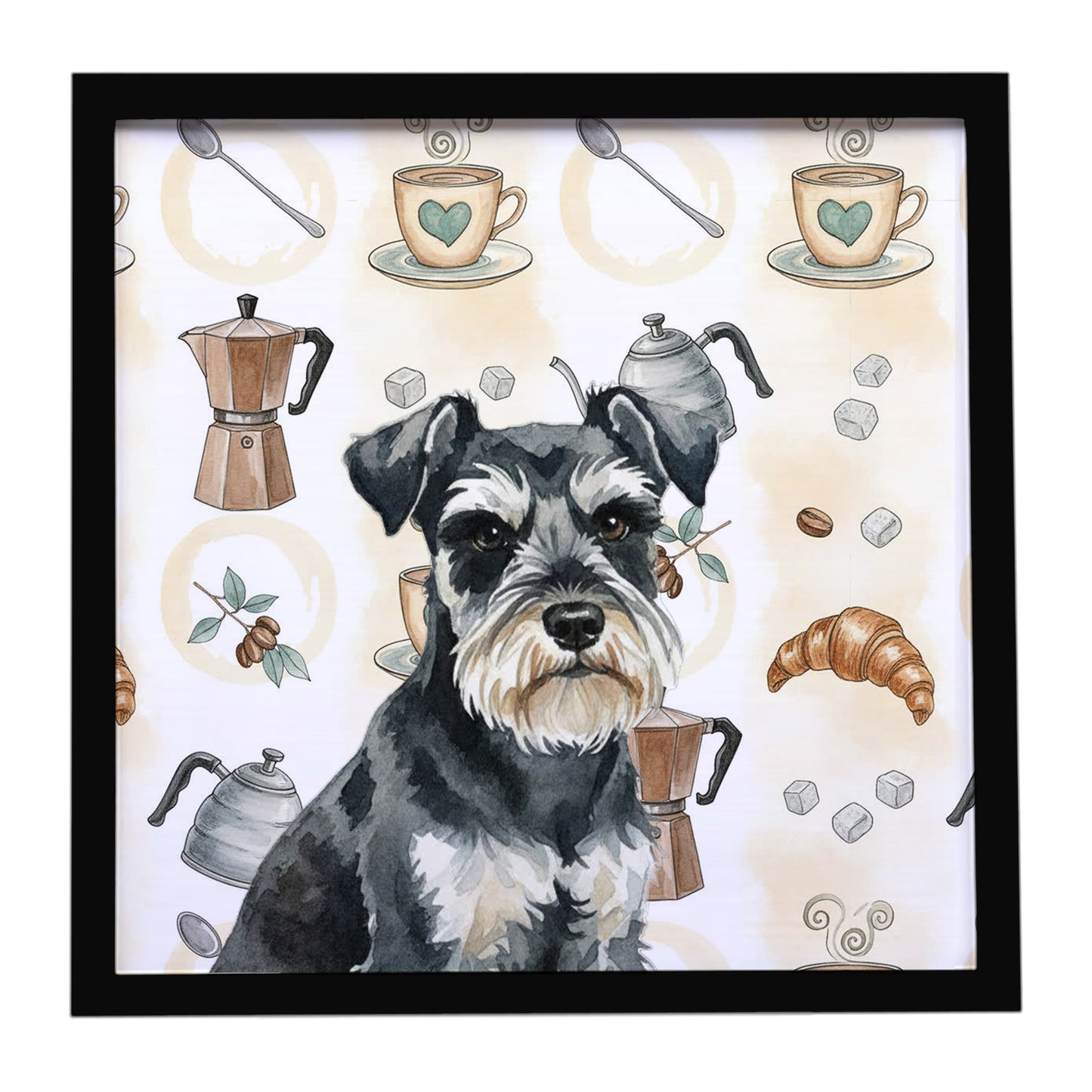 Buy this Black & Silver Miniature Schnauzer Coffee Bar Framed Metal Print