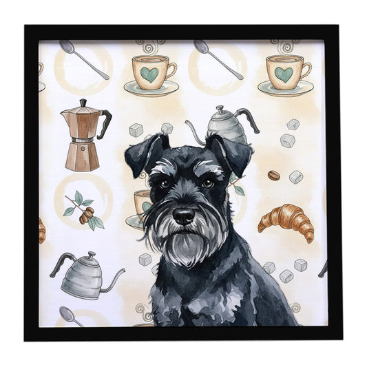 Buy this Black Miniature Schnauzer Coffee Bar Framed Metal Print