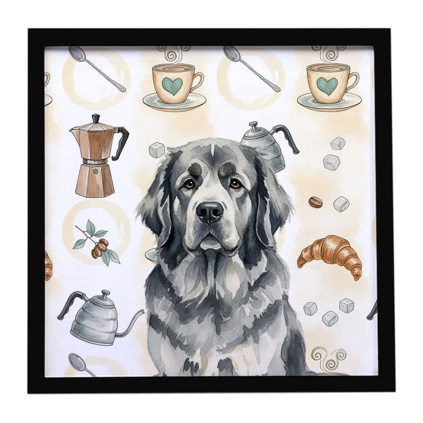 Buy this Gray Newfoundland Coffee Bar Framed Metal Print