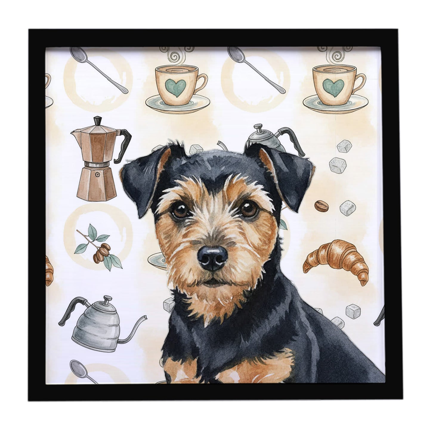 Buy this Black and Tan Norfolk Terrier Coffee Bar Framed Metal Print