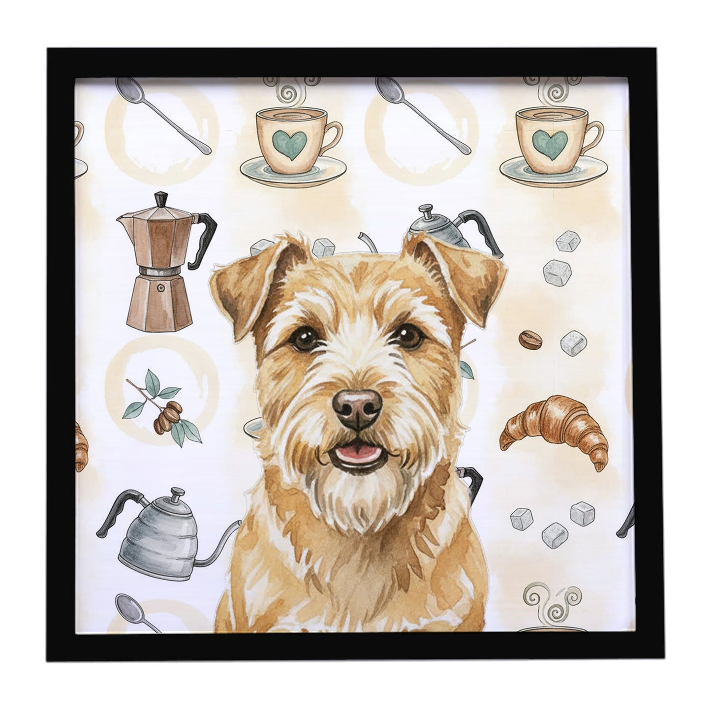 Buy this Wheaten Norfolk Terrier Coffee Bar Framed Metal Print