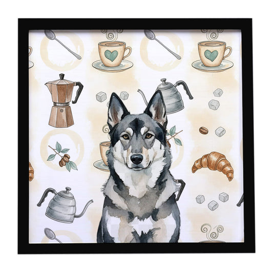 Buy this Norwegian Elkhound Coffee Bar Framed Metal Print