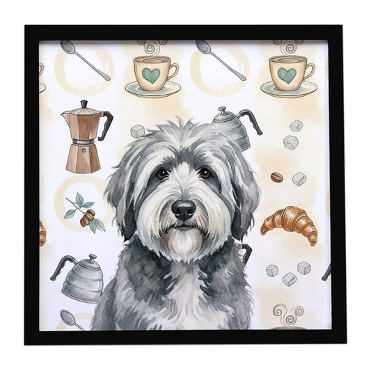 Buy this Gray and White Old English Sheepdog Coffee Bar Framed Metal Print