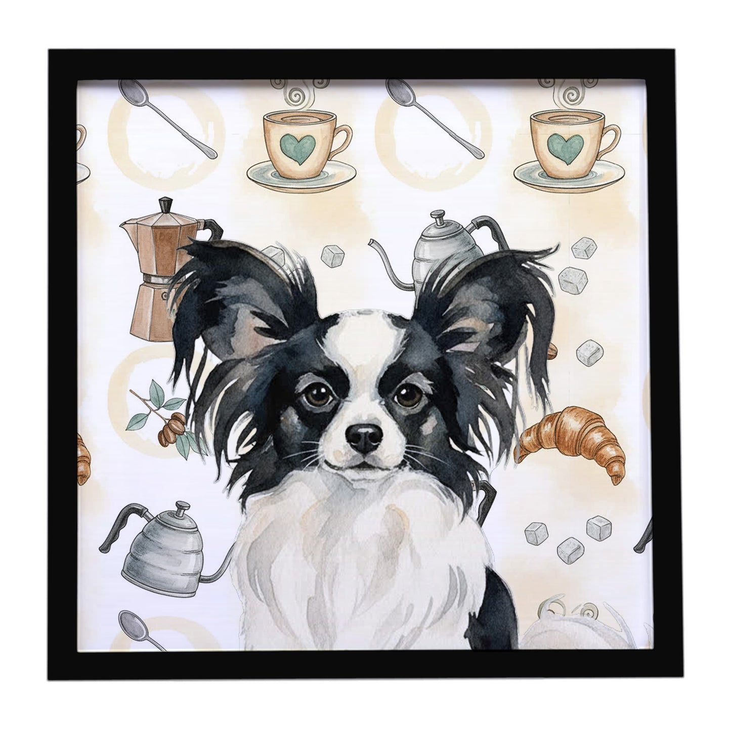 Buy this Black and White Papillon Coffee Bar Framed Metal Print