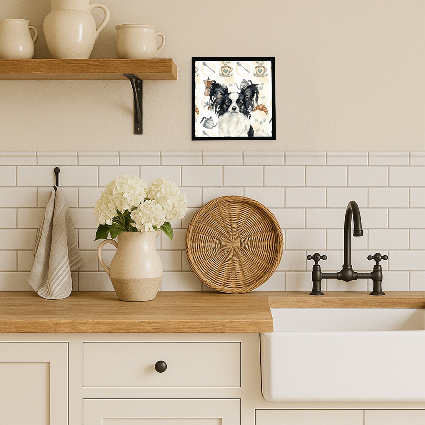 Black and White Papillon Coffee Bar Framed Metal Print
