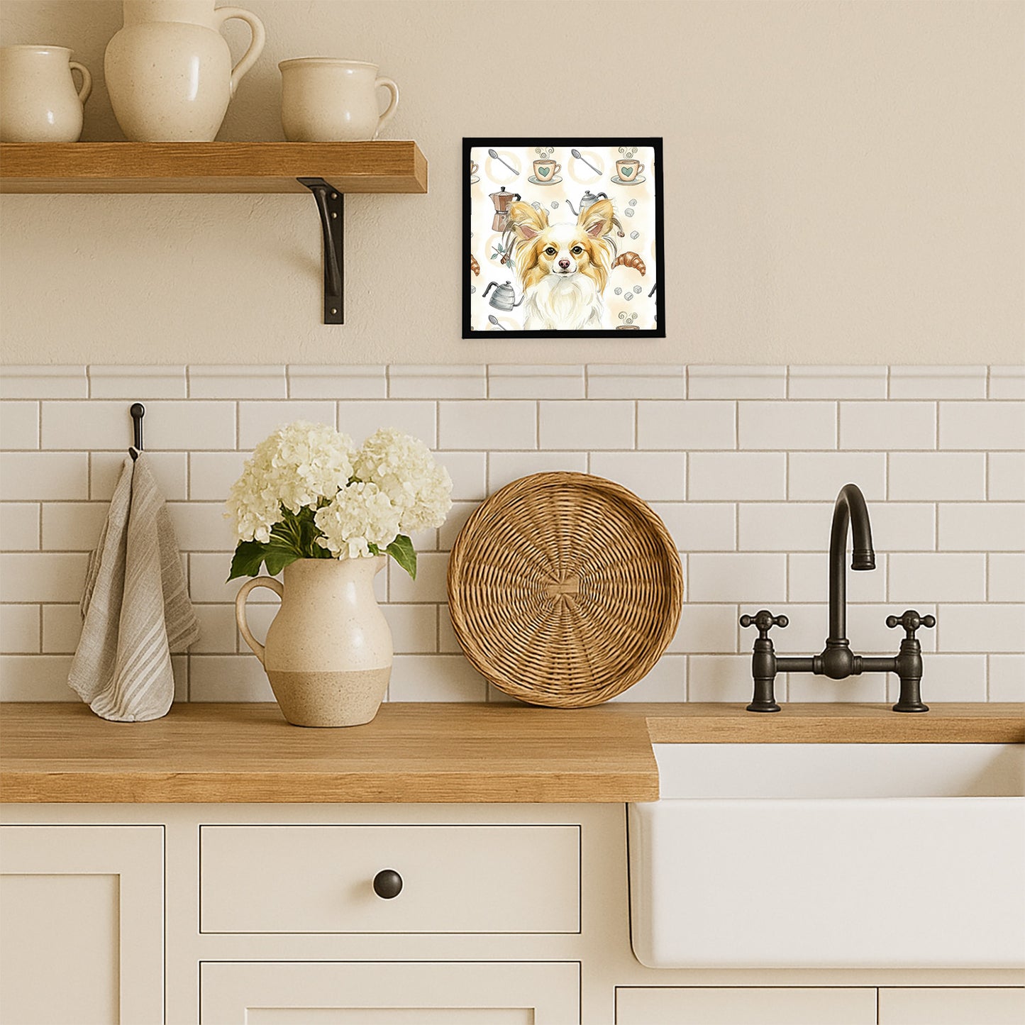 Lemon and White Papillon Coffee Bar Framed Metal Print