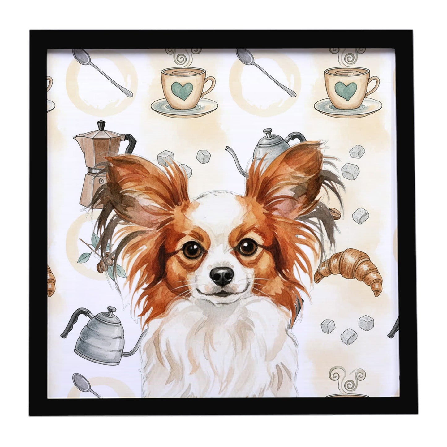 Buy this White with Red Papillon Coffee Bar Framed Metal Print