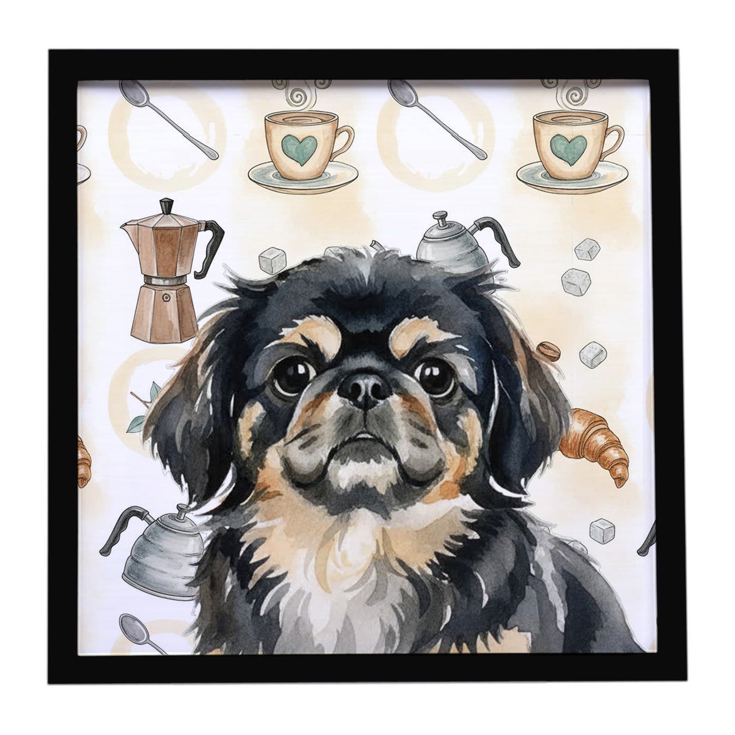 Buy this Black and Tan Pekingese Coffee Bar Framed Metal Print