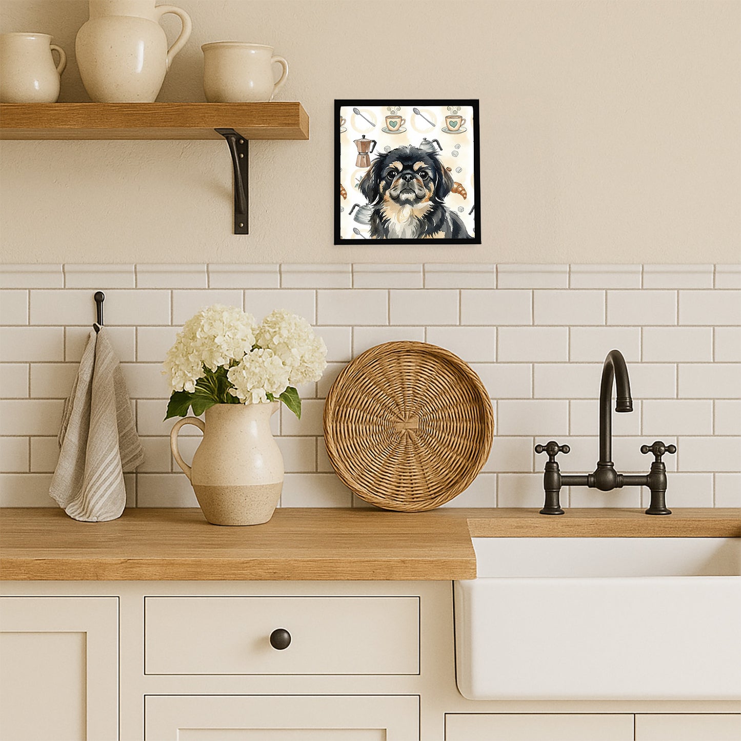 Black and Tan Pekingese Coffee Bar Framed Metal Print