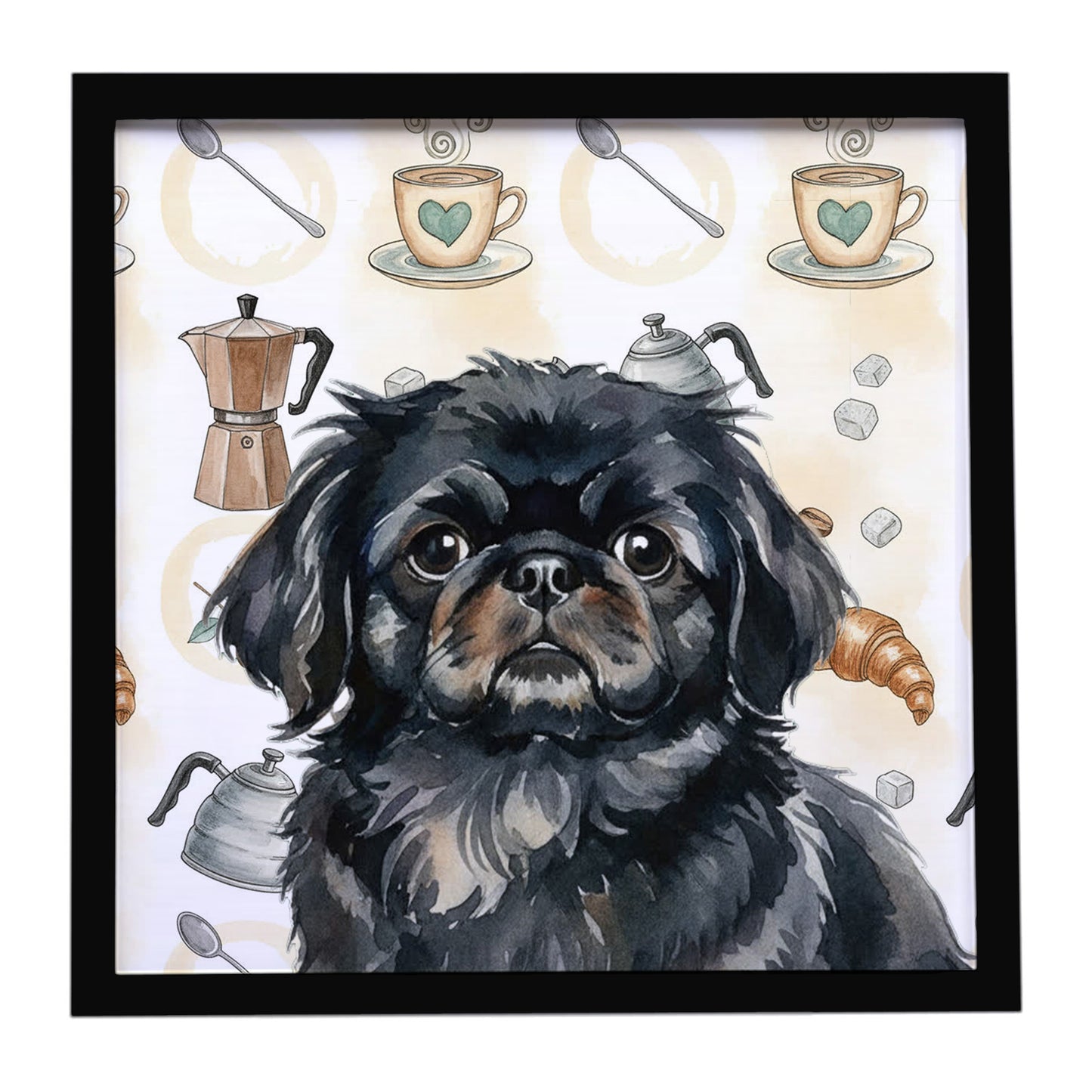 Buy this Black Pekingese Coffee Bar Framed Metal Print
