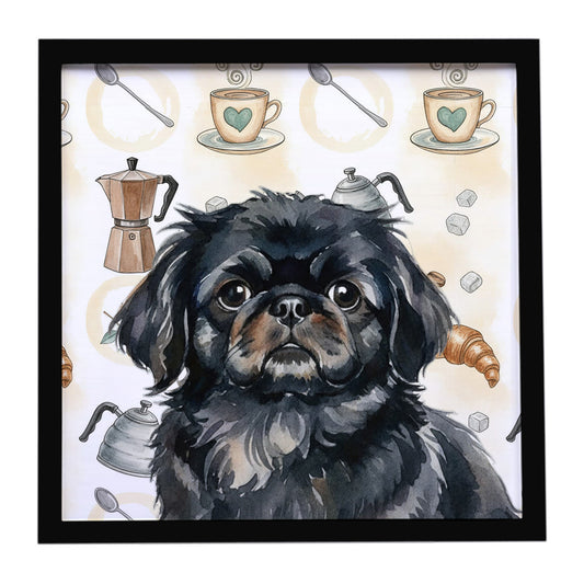 Buy this Black Pekingese Coffee Bar Framed Metal Print