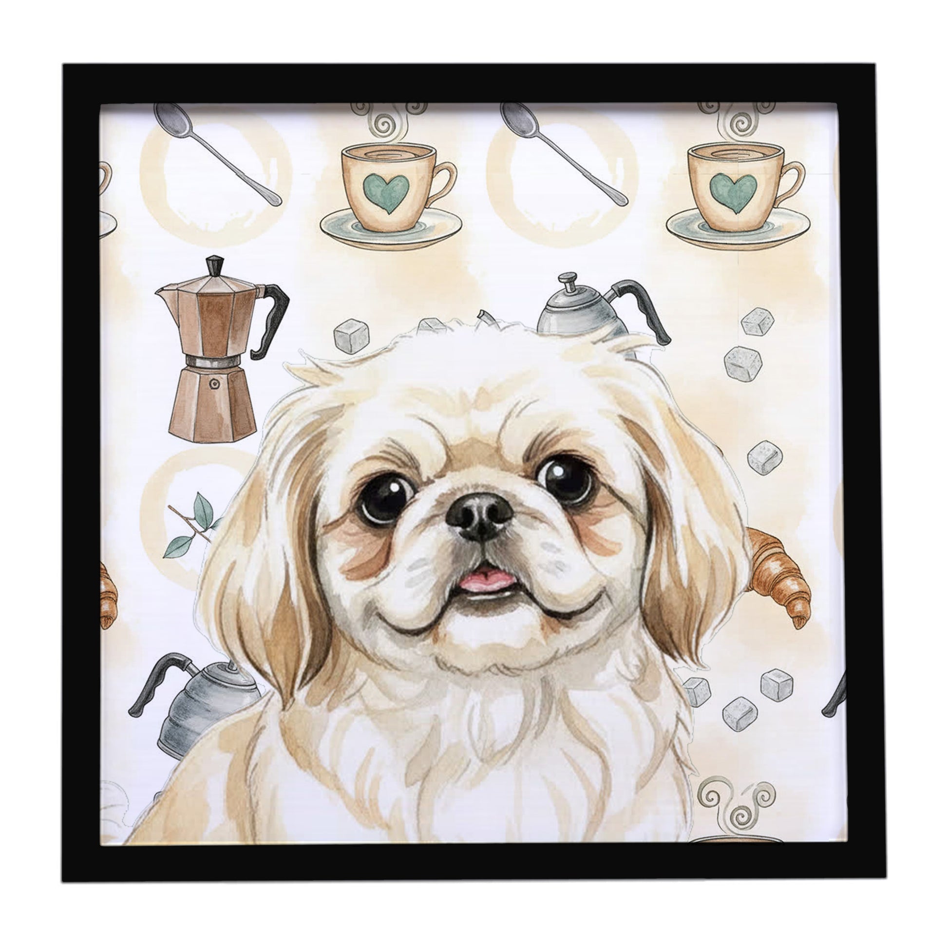 Buy this Cream Pekingese Coffee Bar Framed Metal Print