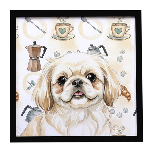 Buy this Cream Pekingese Coffee Bar Framed Metal Print