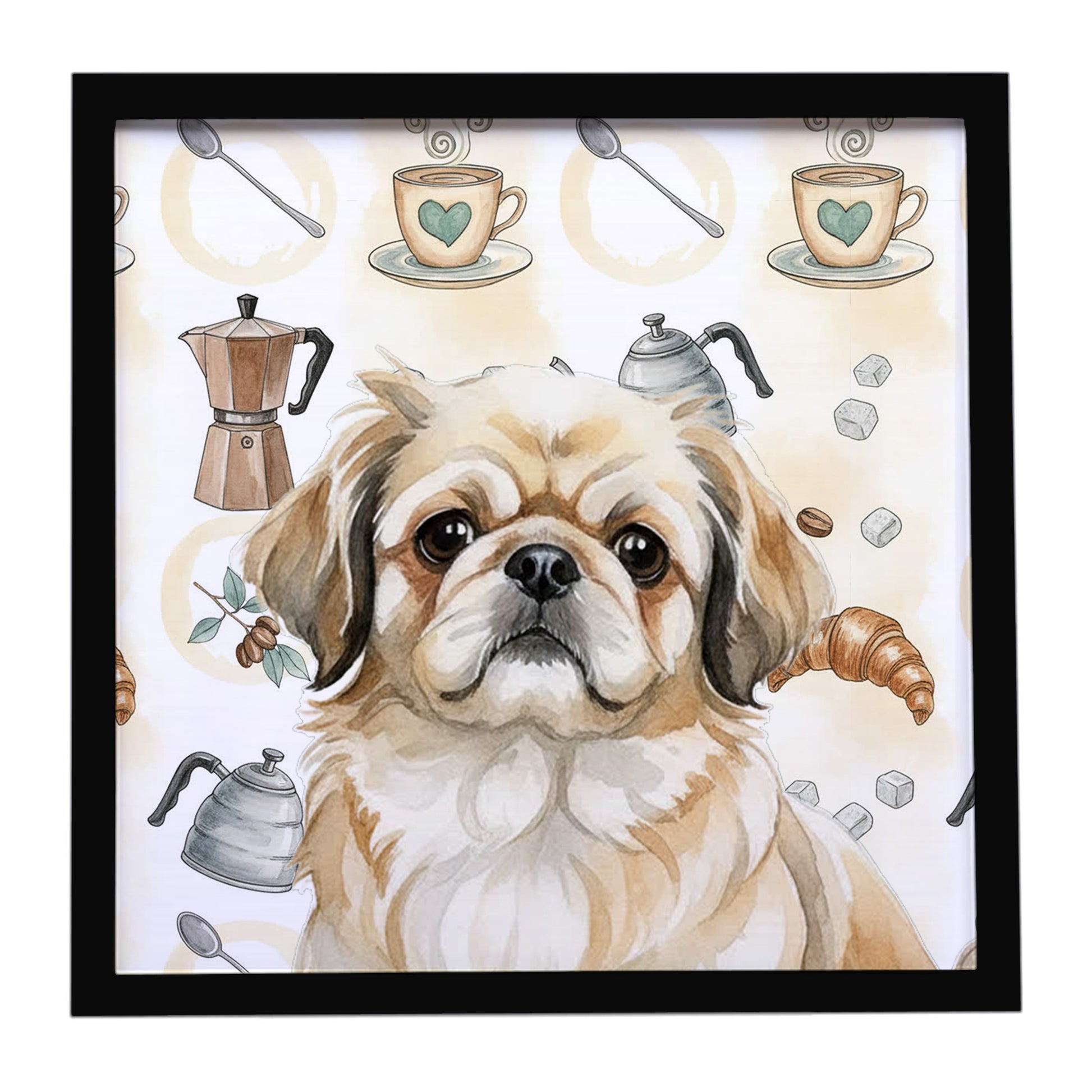 Buy this Fawn Pekingese Coffee Bar Framed Metal Print