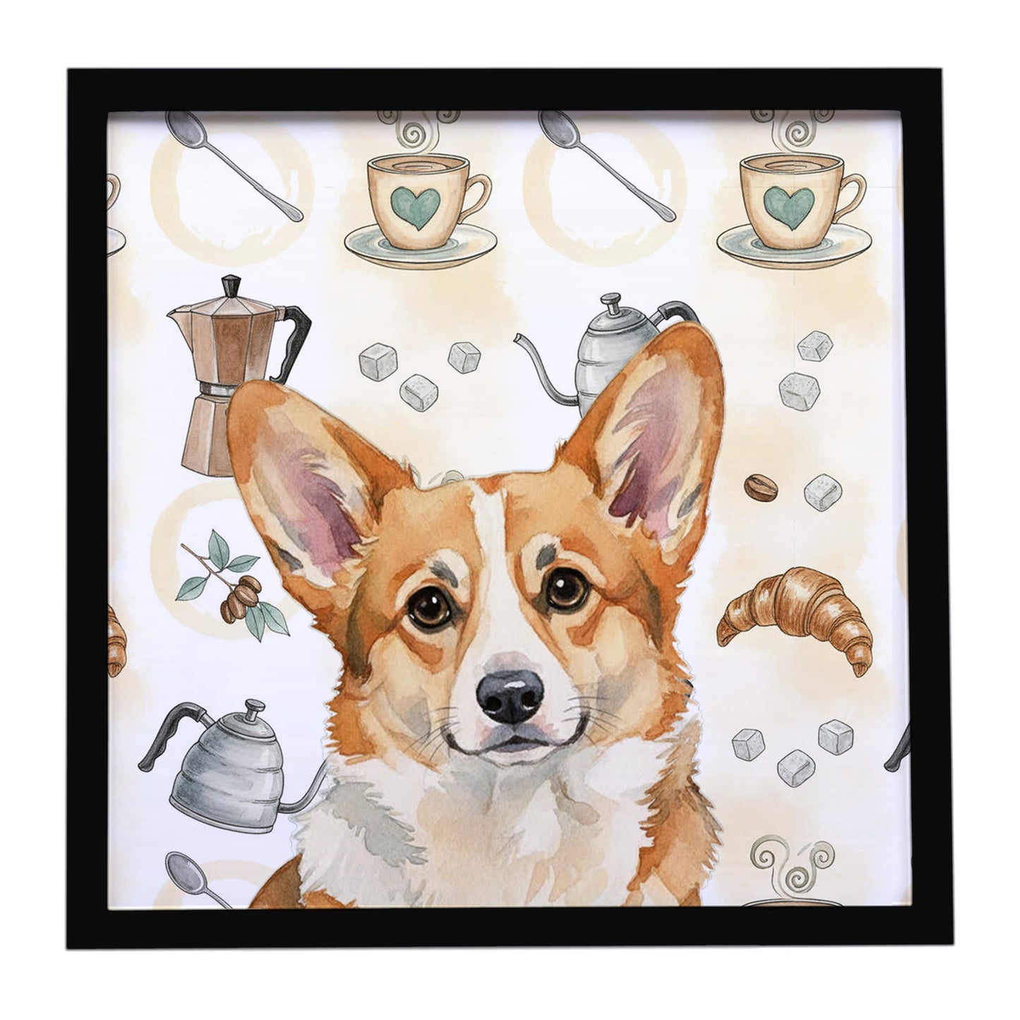 Buy this Corgi Coffee Bar Framed Metal Print