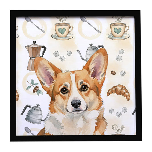 Buy this Corgi Coffee Bar Framed Metal Print
