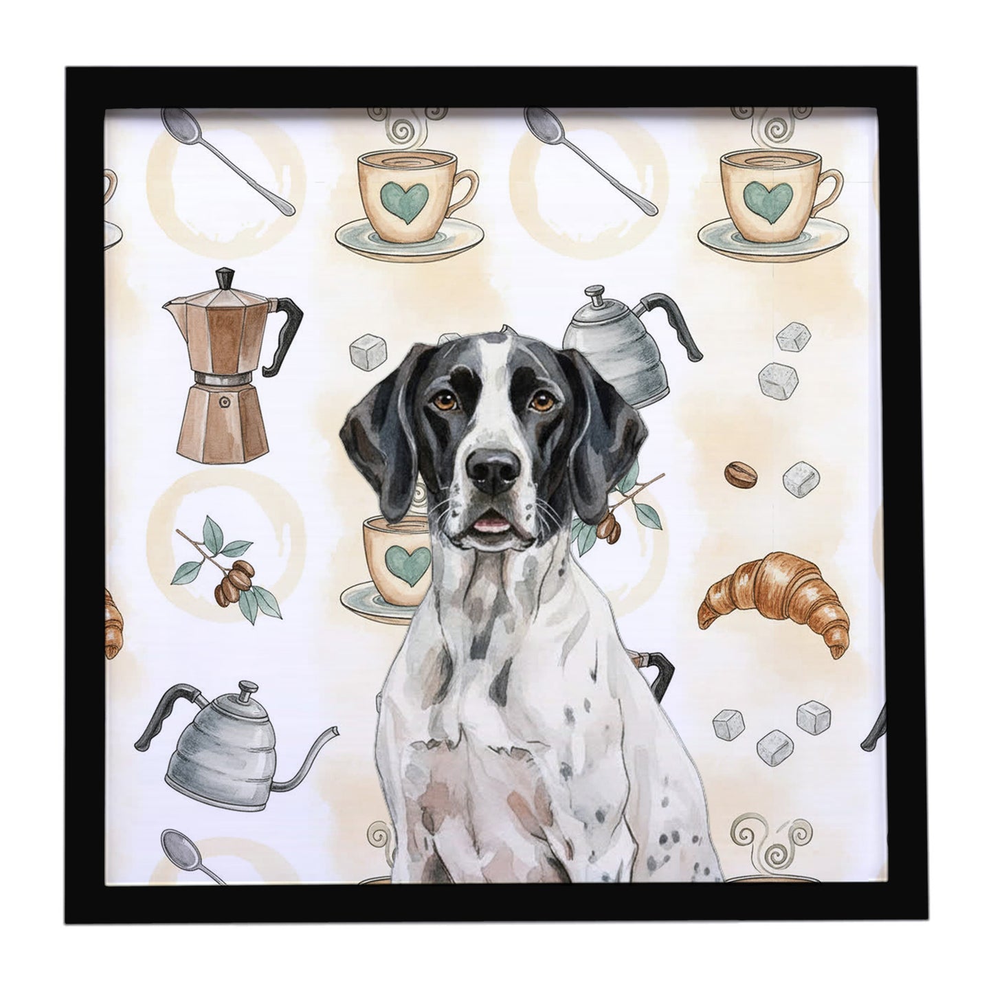 Buy this Black and White Pointer Coffee Bar Framed Metal Print