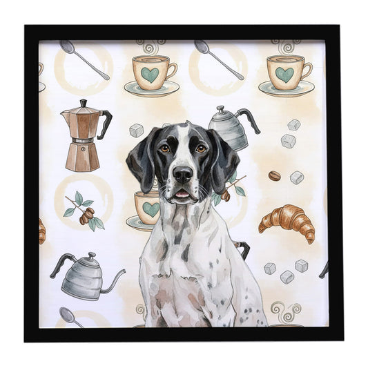 Buy this Black and White Pointer Coffee Bar Framed Metal Print