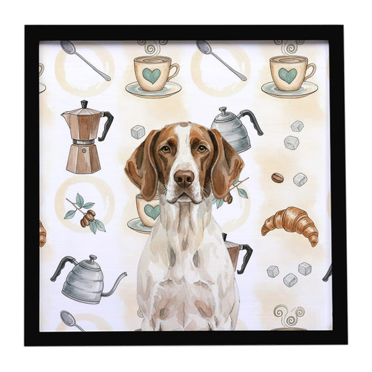 Buy this Liver and White Pointer Coffee Bar Framed Metal Print