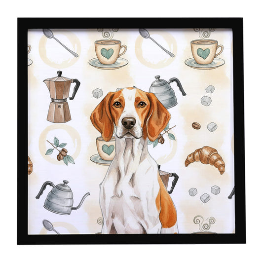 Buy this Orange and White Pointer Coffee Bar Framed Metal Print