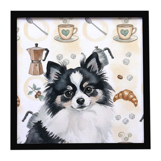 Buy this Black and White Pomeranian Coffee Bar Framed Metal Print