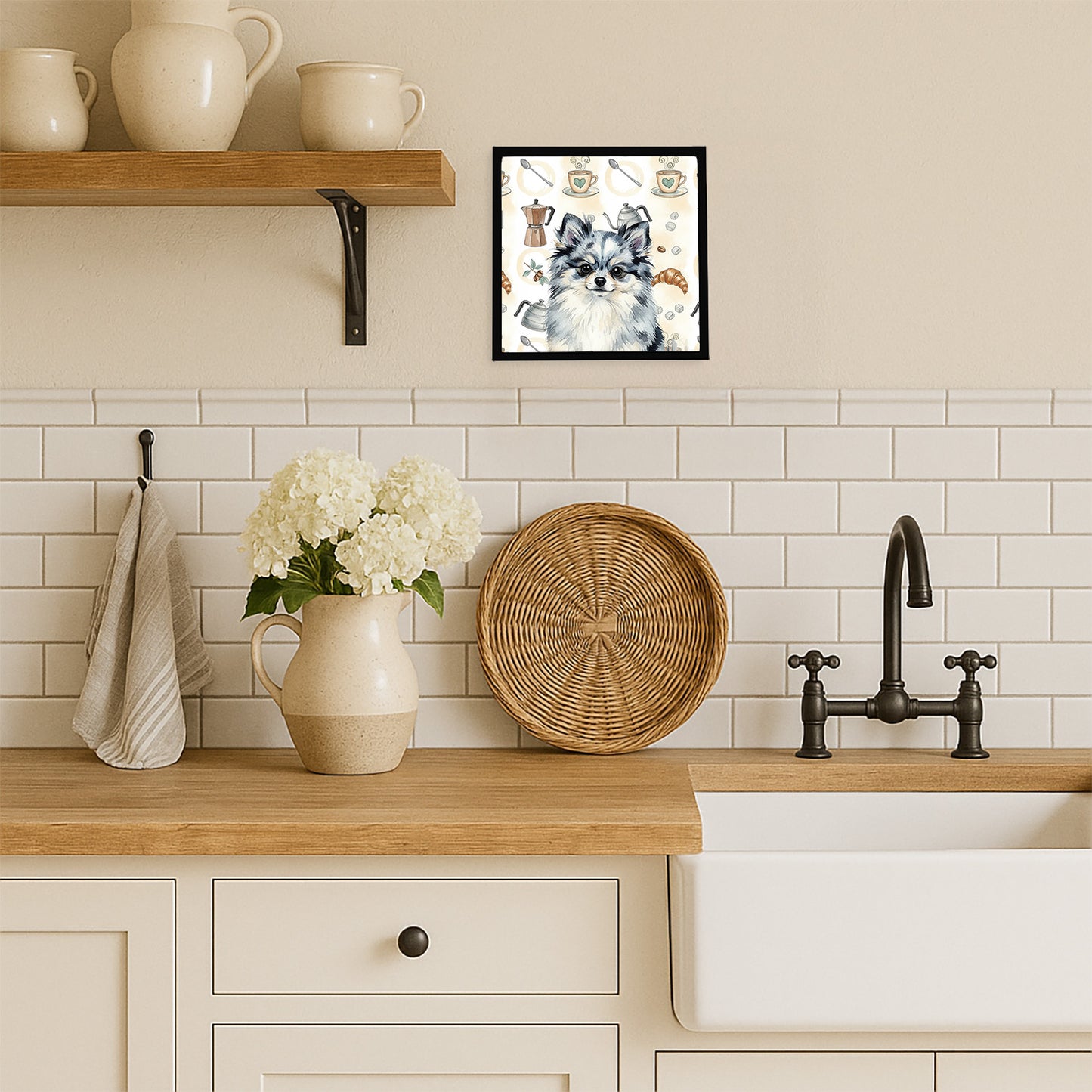 Blue Merle Pomeranian Coffee Bar Framed Metal Print