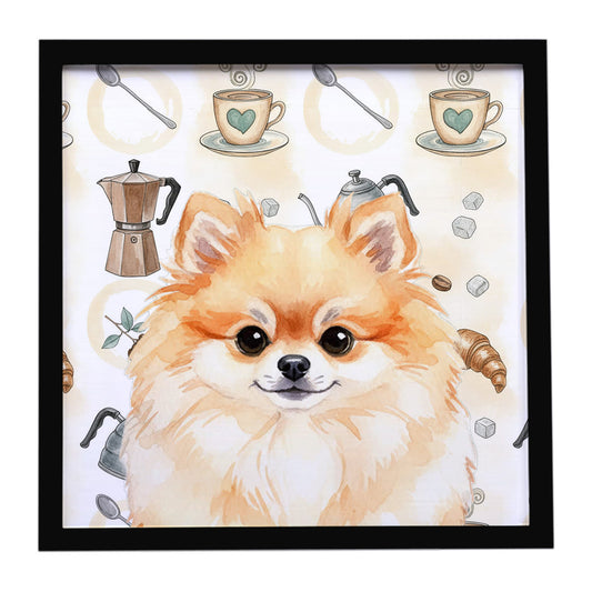 Buy this Pomeranian Coffee Bar Framed Metal Print