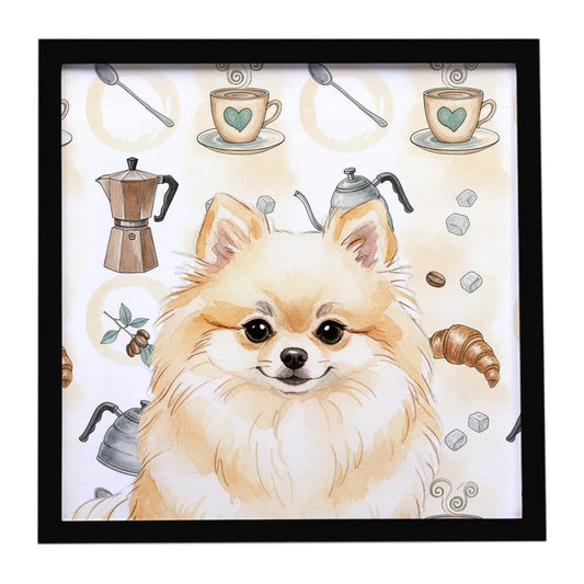 Buy this Cream Pomeranian Coffee Bar Framed Metal Print
