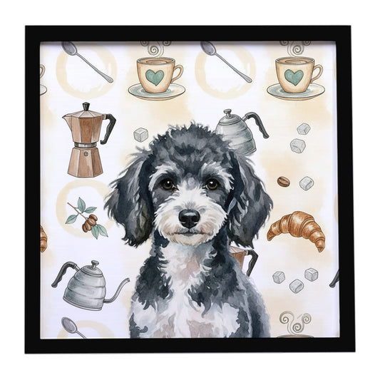 Buy this Miniature Parti Poodle Coffee Bar Framed Metal Print