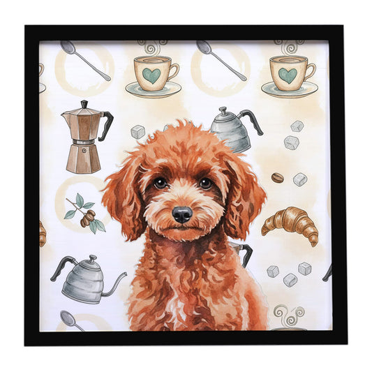 Buy this Miniature Red Poodle Coffee Bar Framed Metal Print