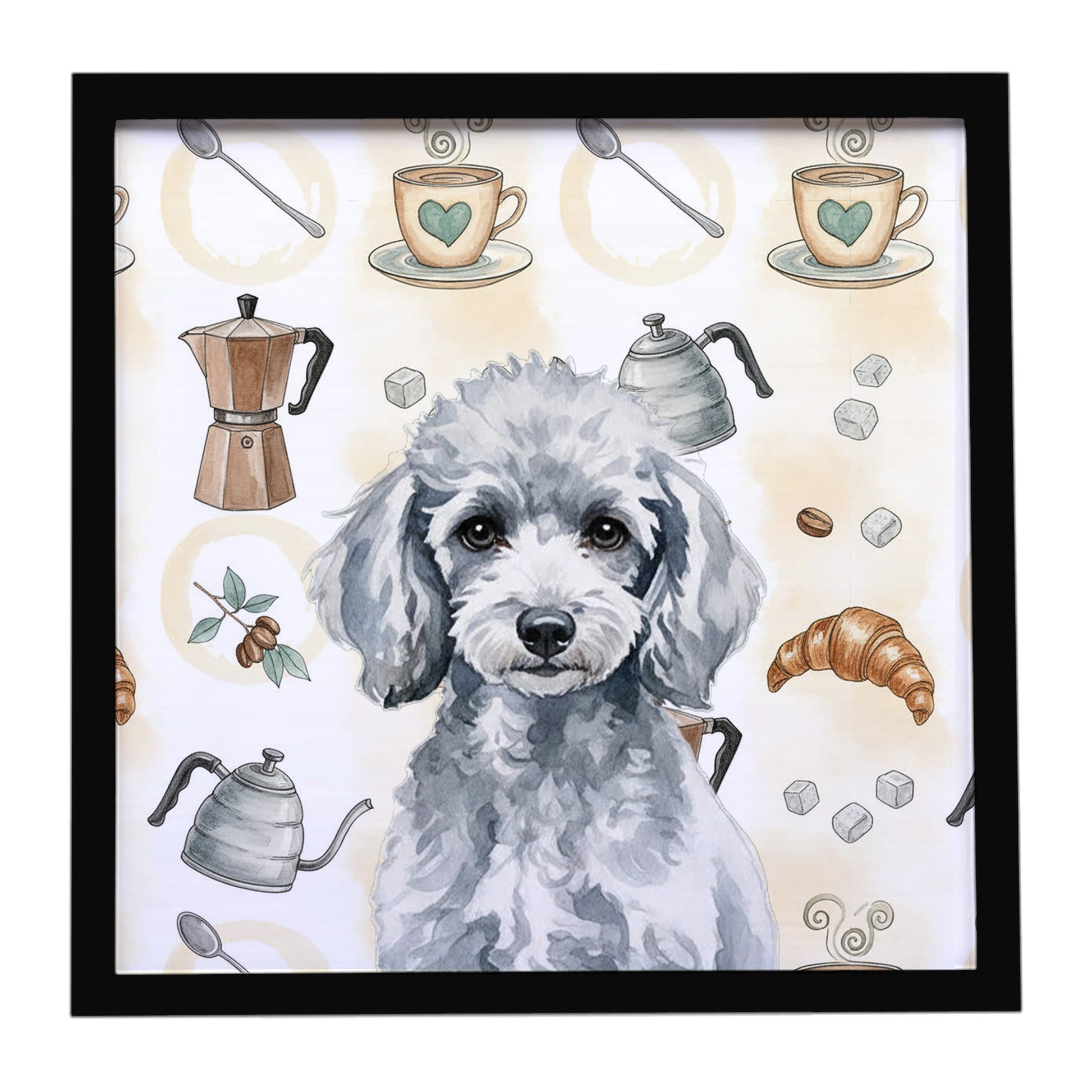 Buy this Miniature Silver Poodle Coffee Bar Framed Metal Print