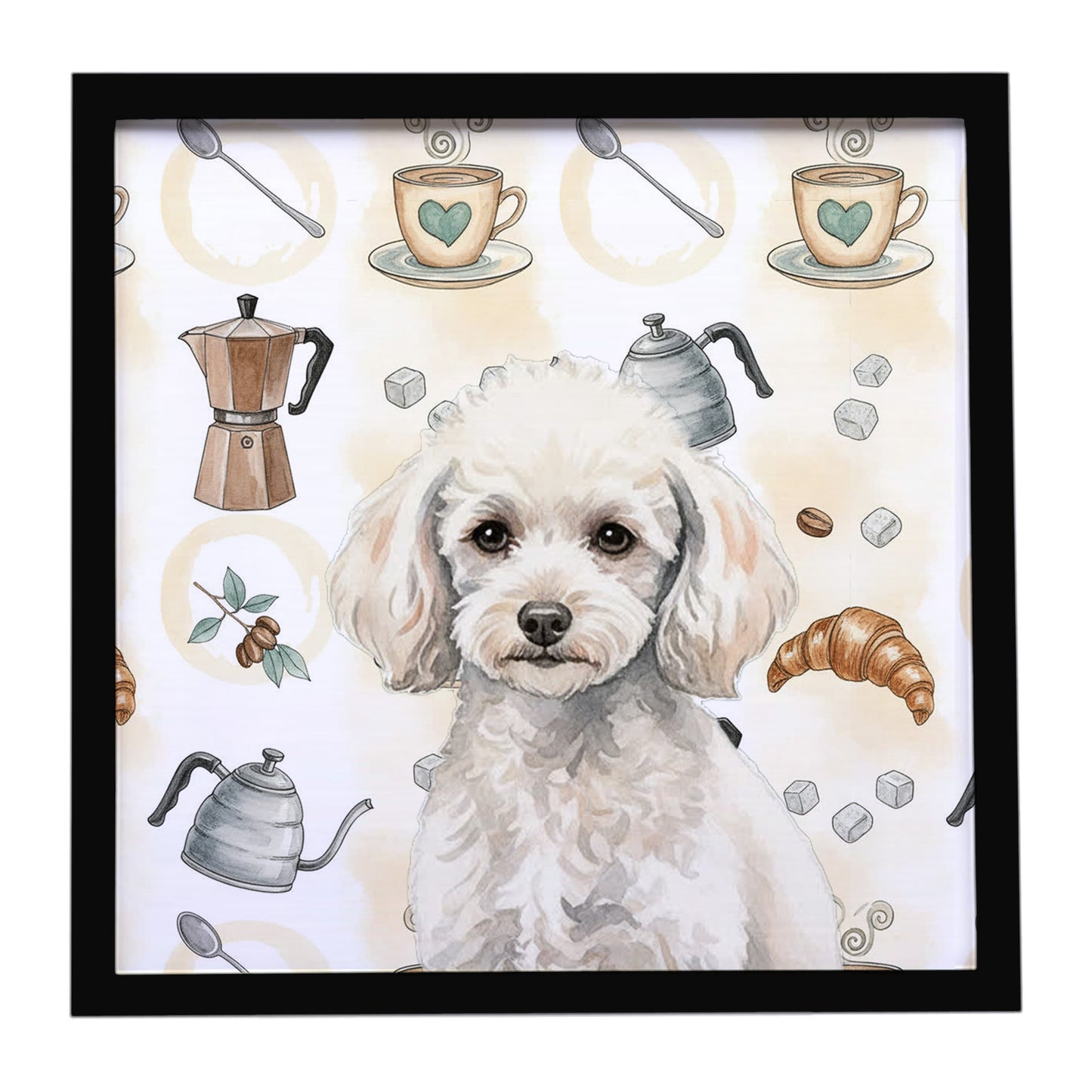 Buy this Miniature White Poodle Coffee Bar Framed Metal Print