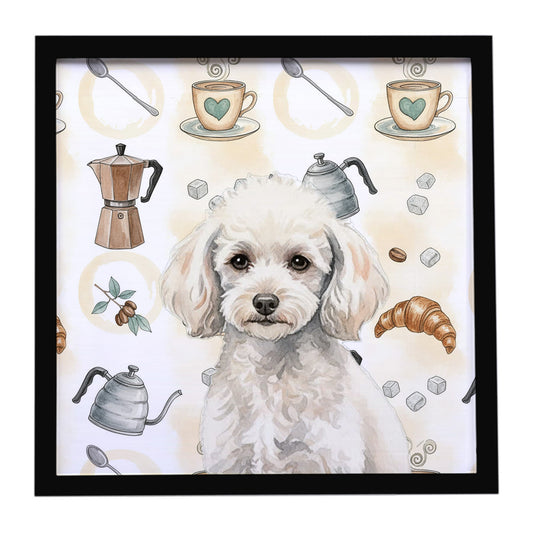 Buy this Miniature White Poodle Coffee Bar Framed Metal Print