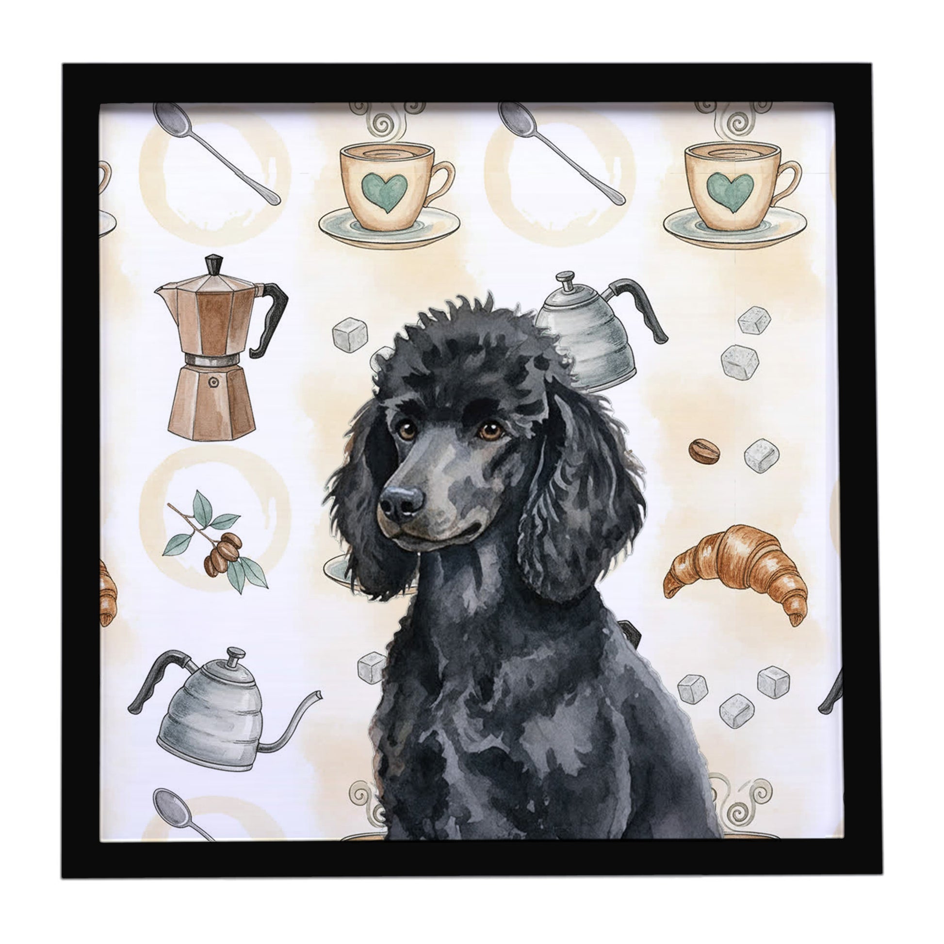 Buy this Standard Black Poodle Coffee Bar Framed Metal Print