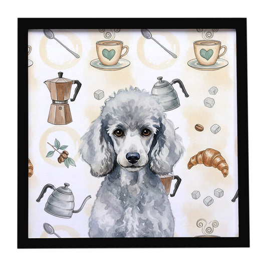 Buy this Standard Silver Poodle Coffee Bar Framed Metal Print