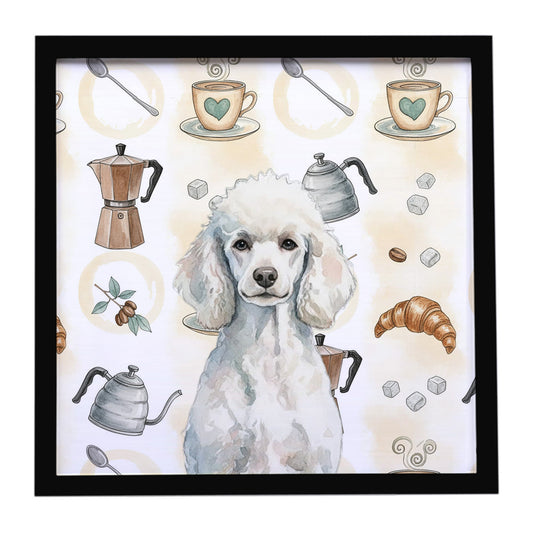 Buy this Standard White Poodle Coffee Bar Framed Metal Print