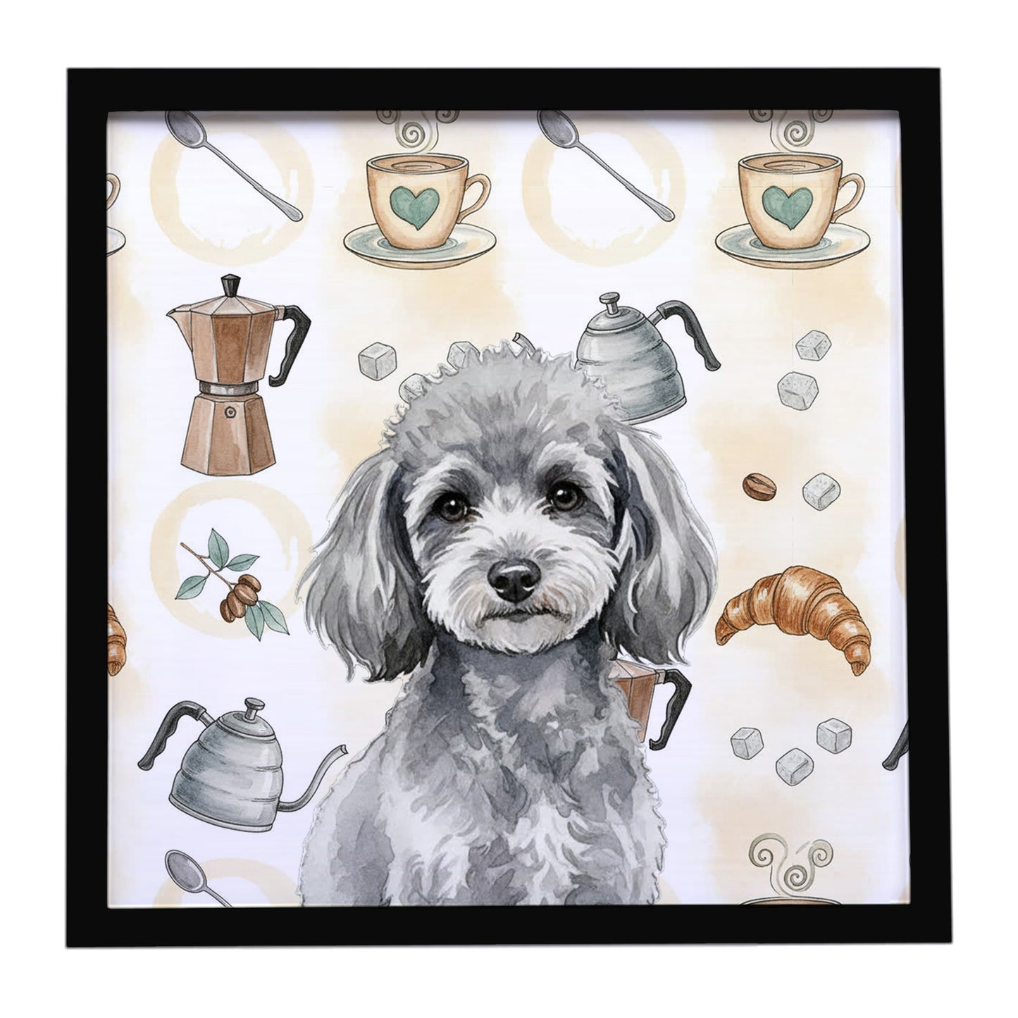 Buy this Toy Silver Poodle Coffee Bar Framed Metal Print
