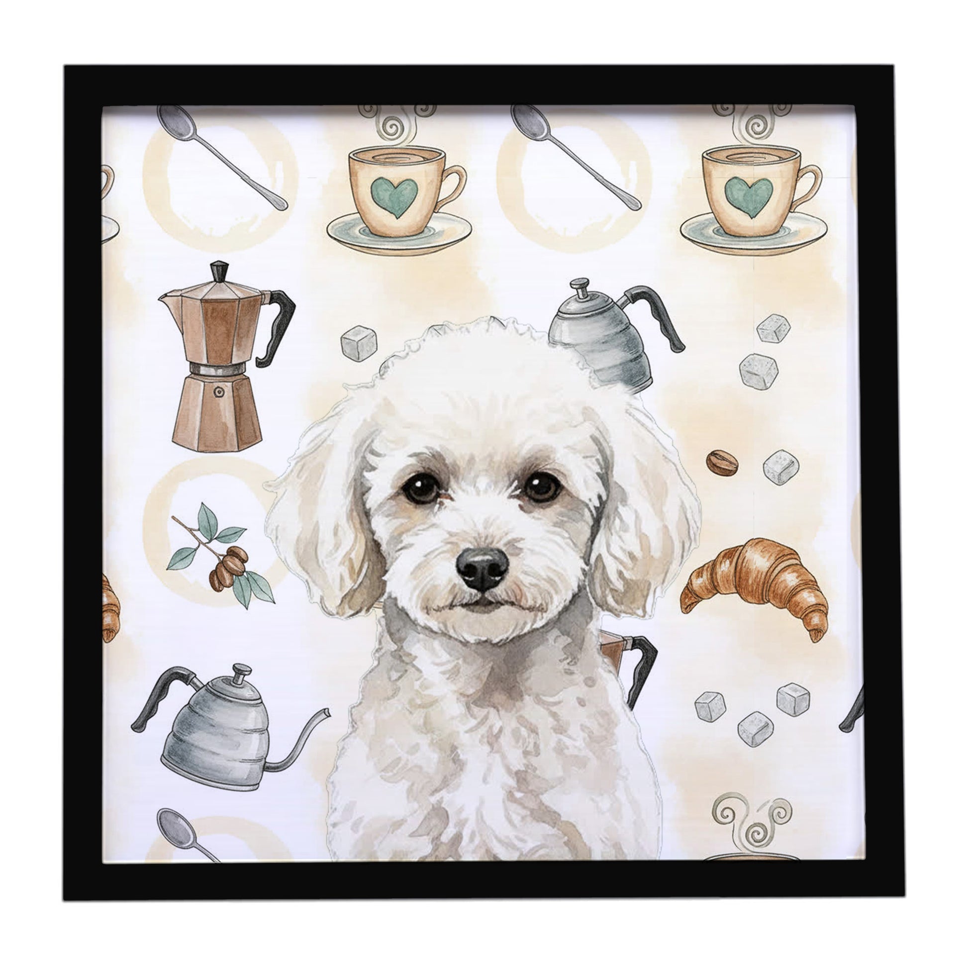 Buy this Toy White Poodle Coffee Bar Framed Metal Print