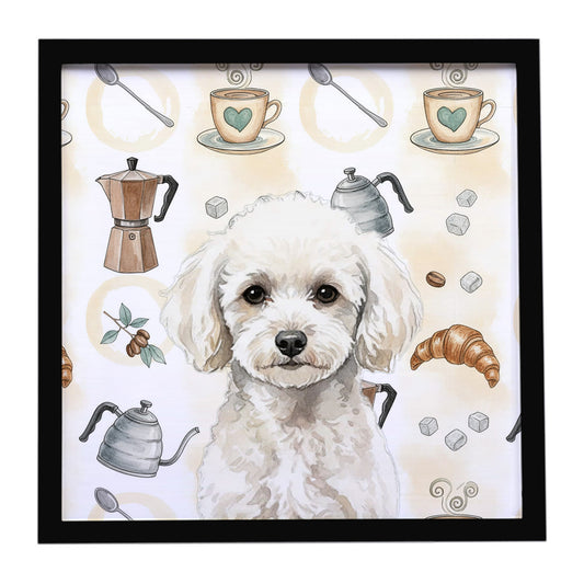 Buy this Toy White Poodle Coffee Bar Framed Metal Print