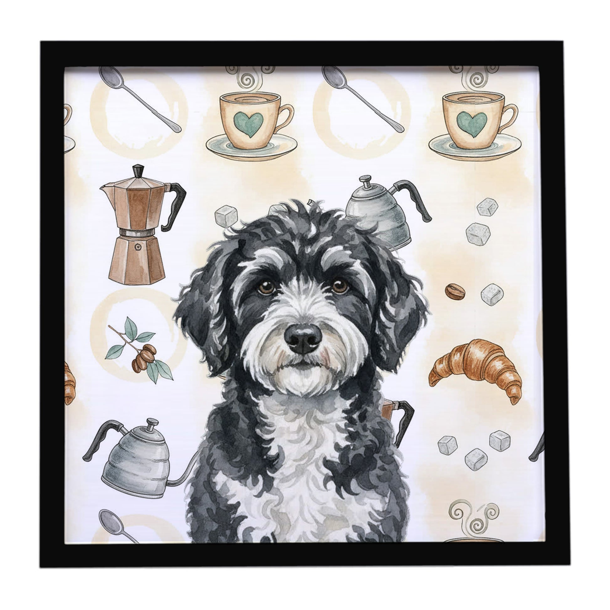 Buy this Portuguese Water Dog Coffee Bar Framed Metal Print