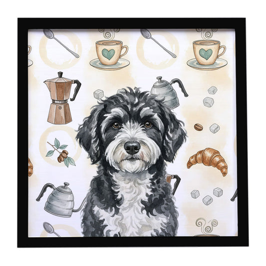 Buy this Portuguese Water Dog Coffee Bar Framed Metal Print