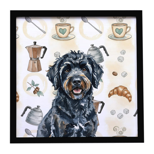 Buy this Black Portuguese Water Dog Coffee Bar Framed Metal Print