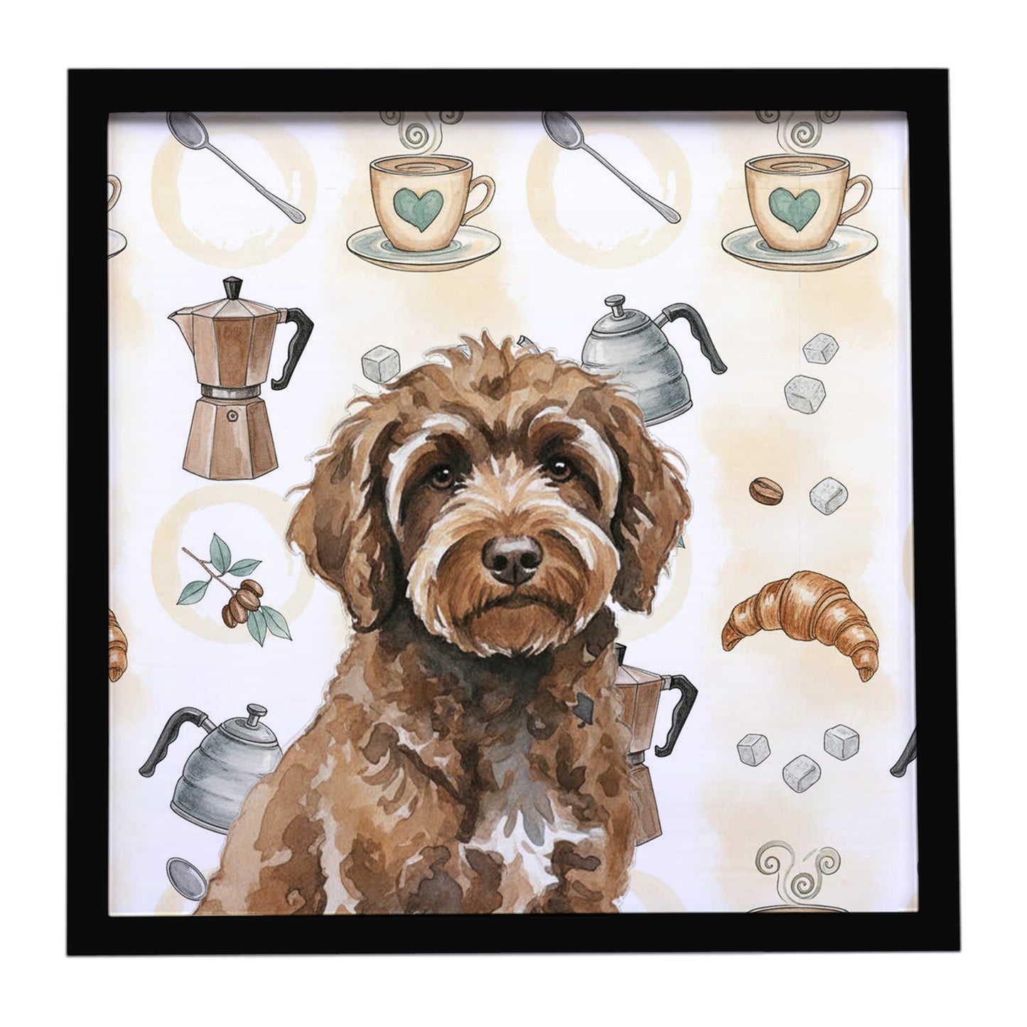 Buy this Brown Portuguese Water Dog Coffee Bar Framed Metal Print