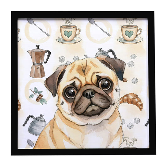 Buy this Fawn Pug Coffee Bar Framed Metal Print