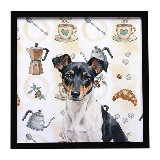 Buy this Black and White Rat Terrier Coffee Bar Framed Metal Print
