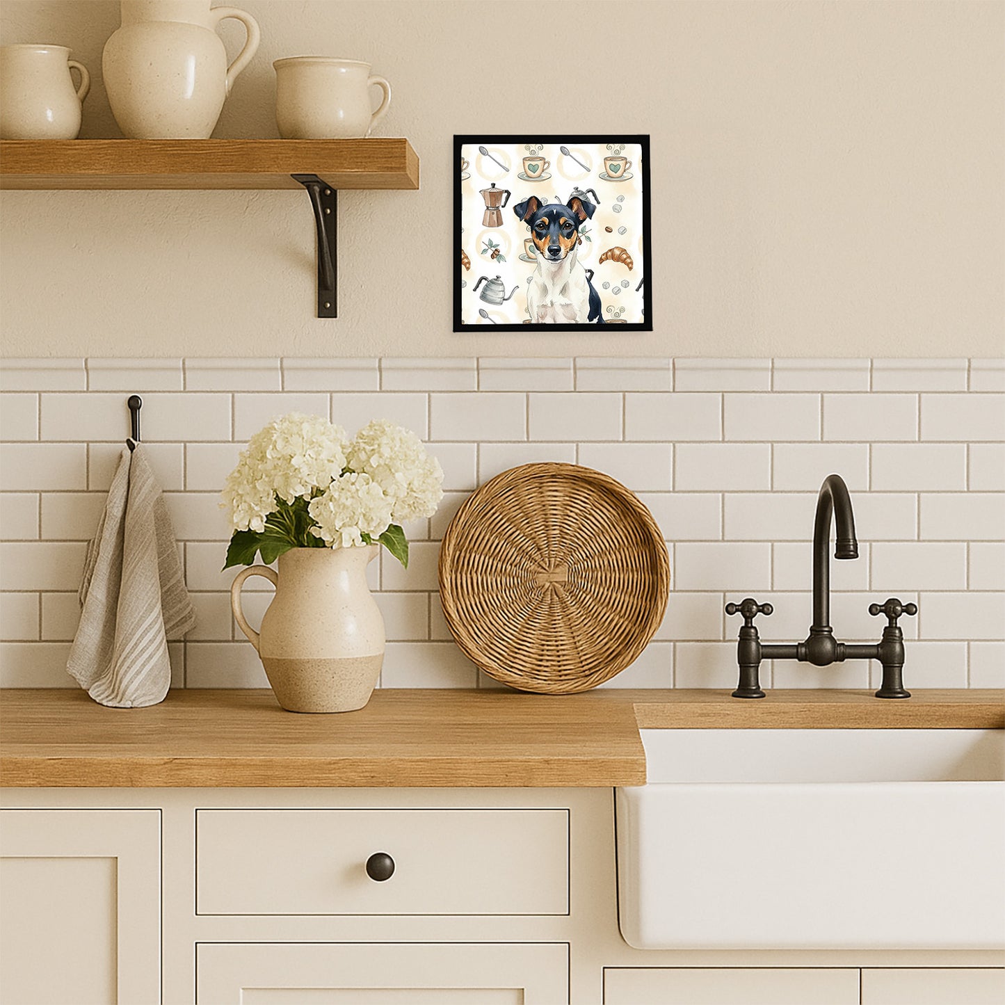 Tricolor Rat Terrier Coffee Bar Framed Metal Print