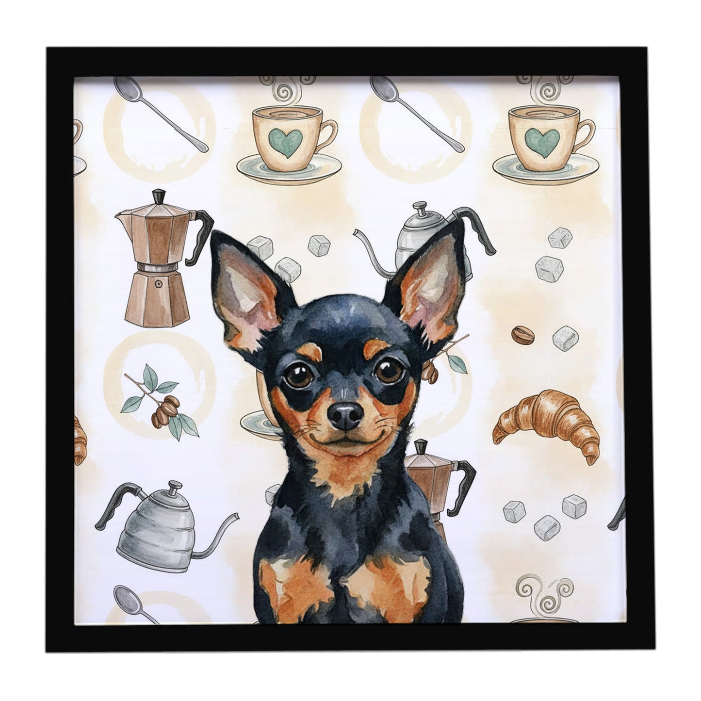 Buy this Black and Tan Russian Toy Coffee Bar Framed Metal Print
