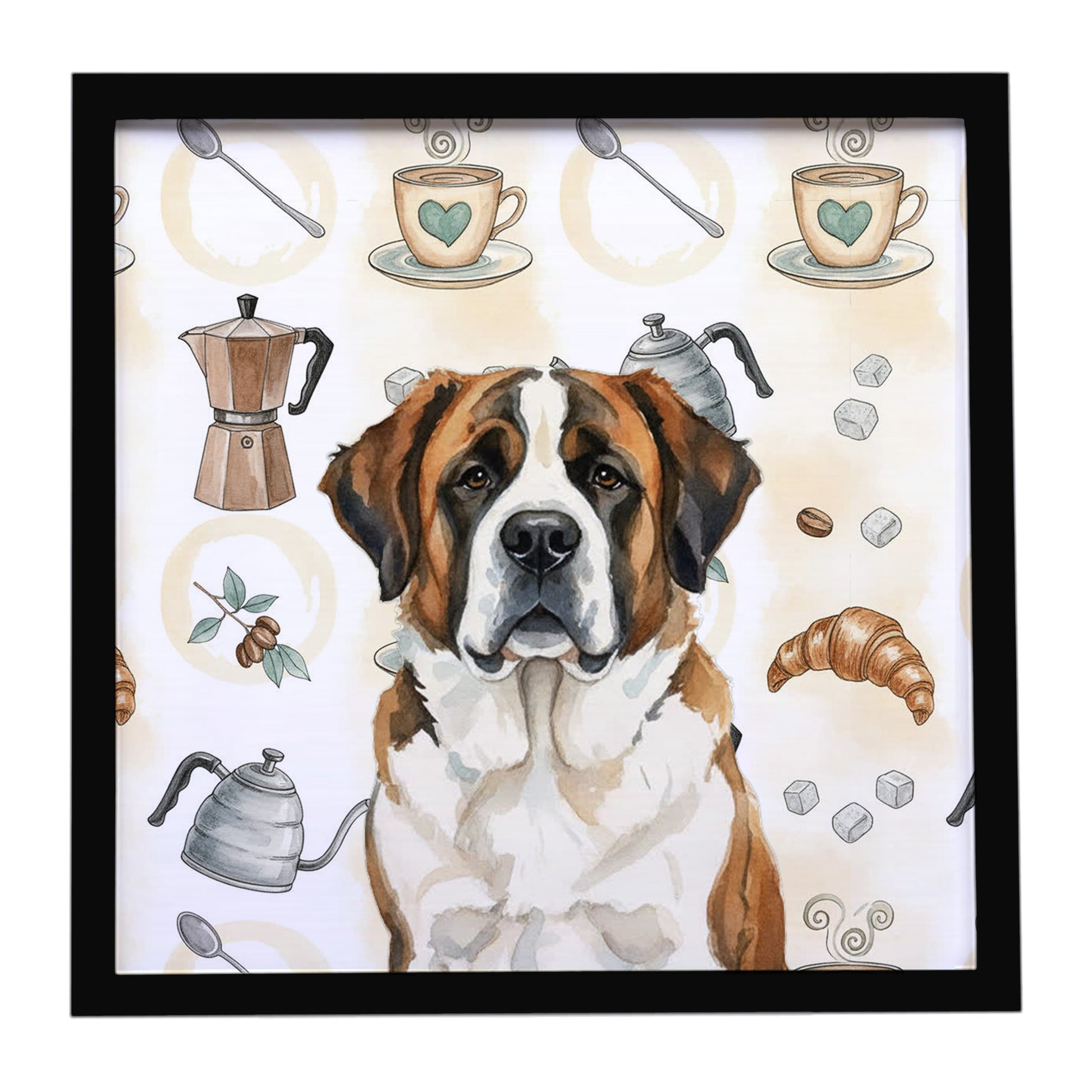 Buy this Brindle and White Saint Bernard Coffee Bar Framed Metal Print