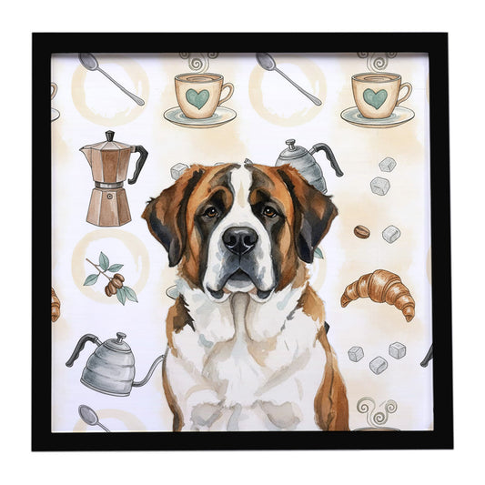 Buy this Brindle and White Saint Bernard Coffee Bar Framed Metal Print