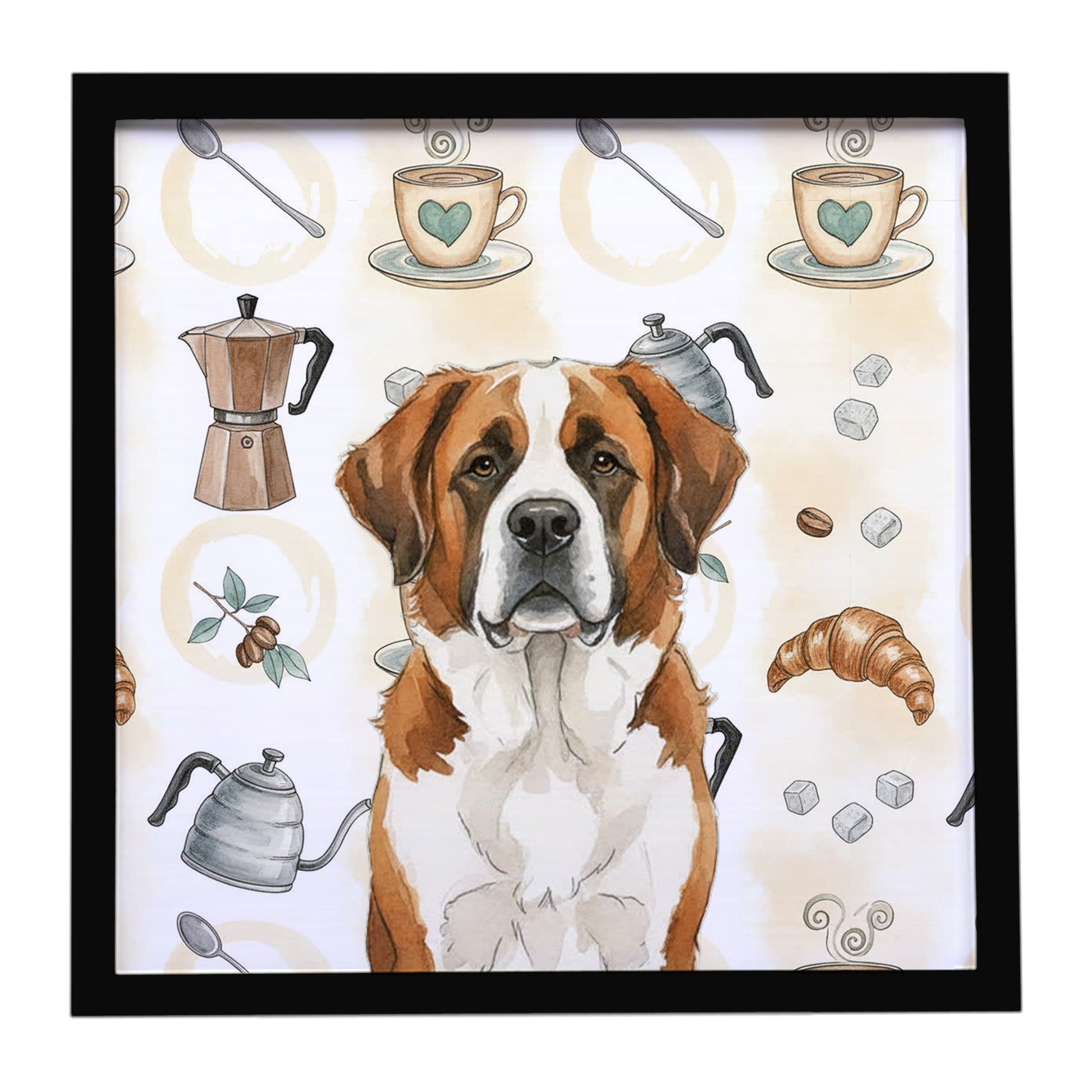 Buy this Brown and White Saint Bernard Coffee Bar Framed Metal Print